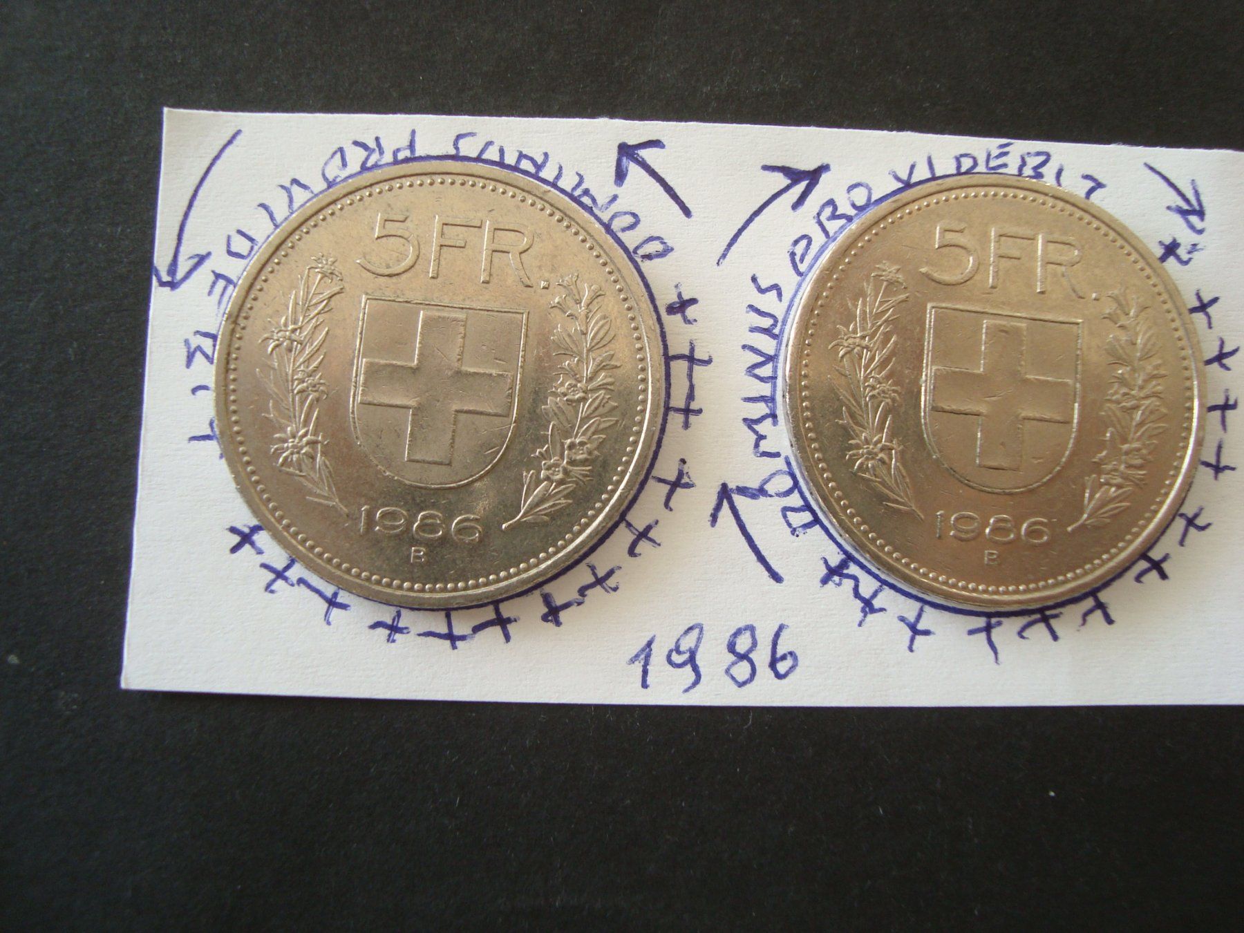 Tutti le monete: 5 Fr 1986  vertiefter randschrift 2 stk – Usato da Gelterkinden venduto da Cakir 1