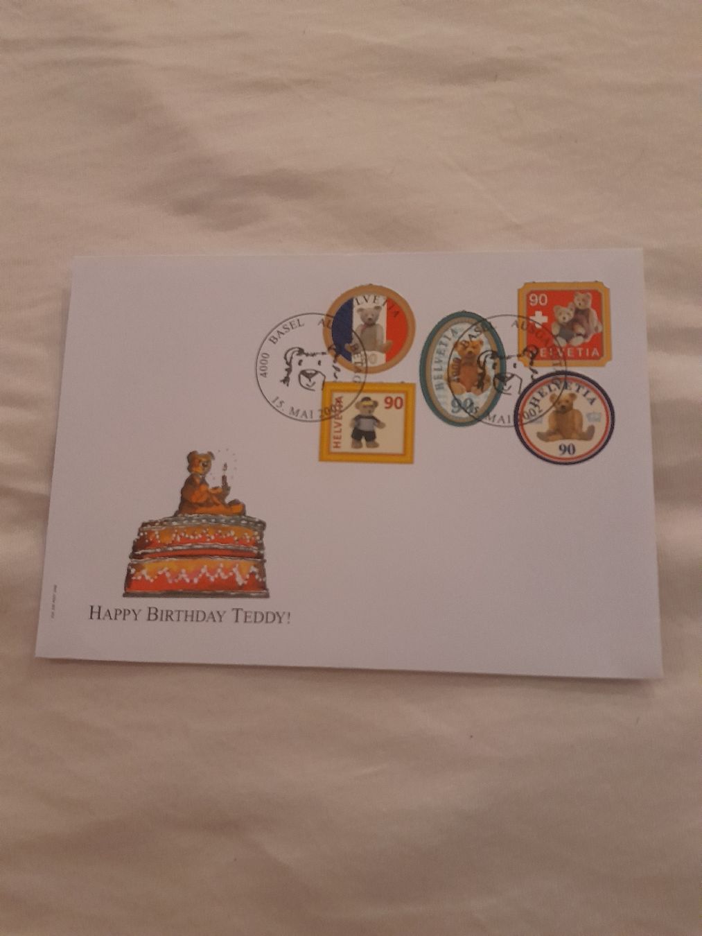 Alle Briefmarken: Carte postale "Happy Birthday Teddy!" - Basel 90 ans – Gebraucht aus Marly von globetrotter1723
