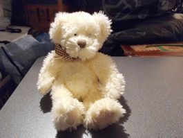 Teddy Bär weiss Ton, braun karrierte Mas
