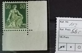 W) 113, Sitzende Helvetia postfrisch Kt. 55.-