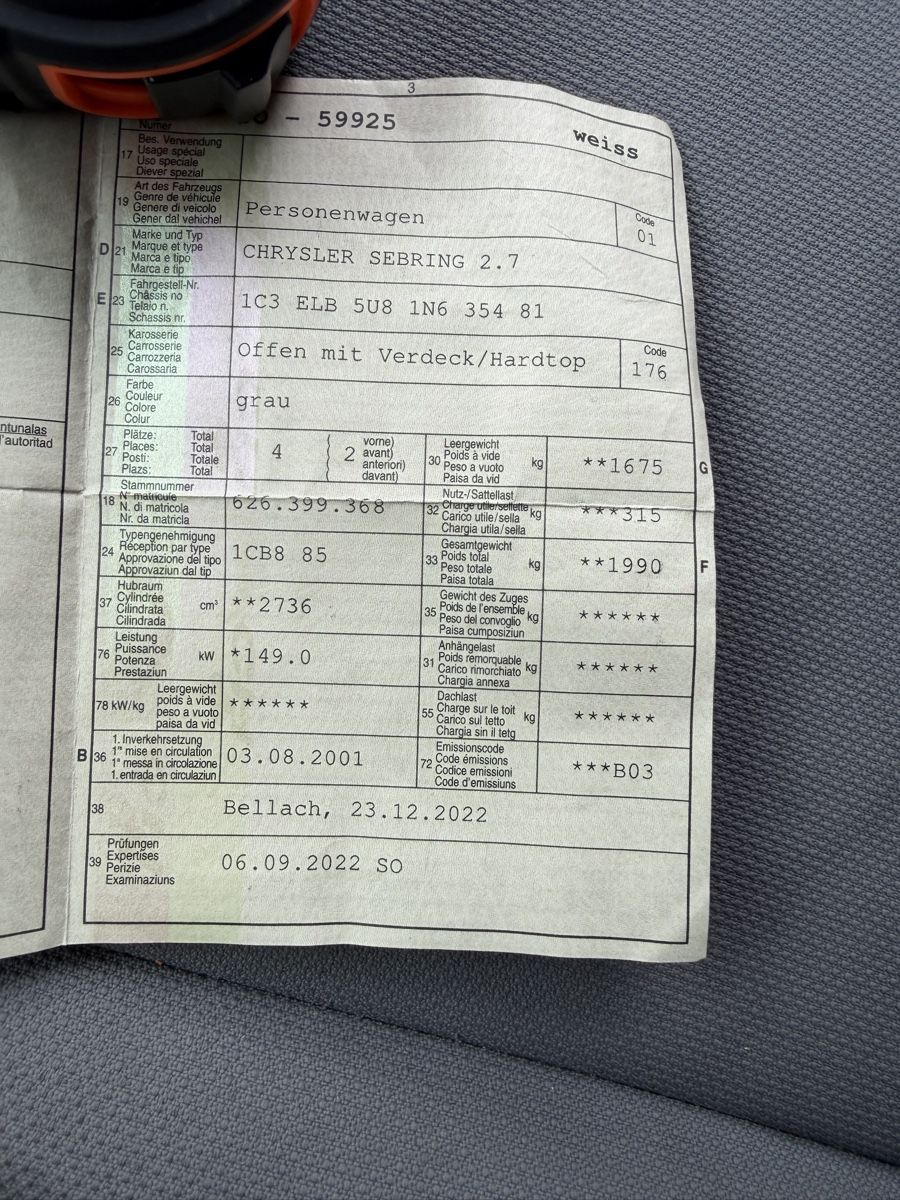 Chrysler Automobili: Chrysler Sebring 2.7 Cabriolet – Usato da Selzach venduto da jos_xg2y 4