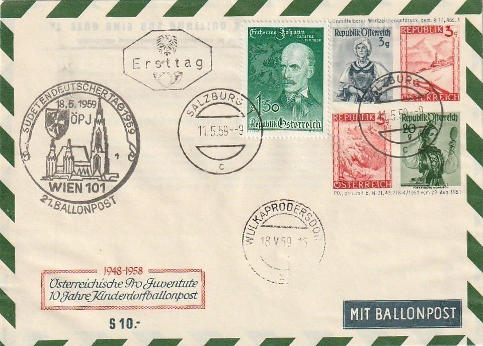 Tutti i francobolli: 21. Ballonpost Kinderdorf, 18.5.59 – Usato da Aarburg venduto da Aare10