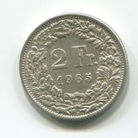 2 Fr. Silbermünze 1965 - Sammlerstück für Numismatiker