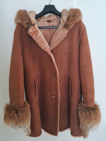LAMMFELL MANTEL JACKE MIT KAPUZE FUCHSFELL GR.L