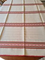 Tischtuch offwhite Baumwolle mit roter Stickerei