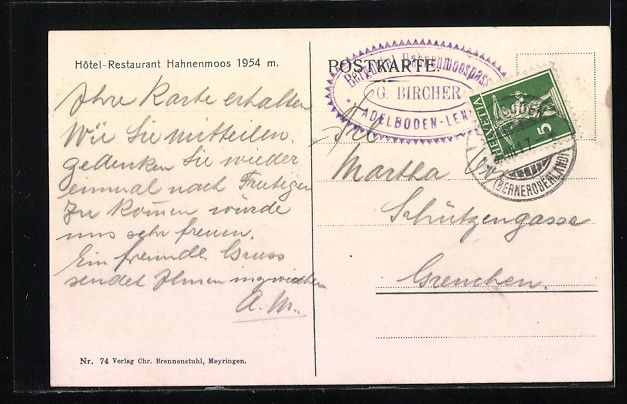 Cartoline postali: Adelboden, Hotel-Restaurant Hahnenmoos,  – Usato da Berlin venduto da bartko-reher 1