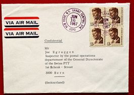 USA NEW YORK FLUGPOST KENNEDY VIERERBLOCK GD PTT BERN 1967
