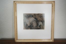F. Gordon Crosby Originalzeichnung Automobil Kohle Pastell