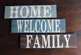 Holzschilder 3 Stück - Home - Welcome - Family