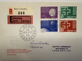R-E-FDC Znr. 402-405 gelaufen nach Tann-Rüti