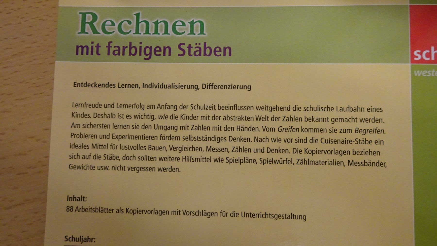 Libri: Cuisenaire-Stäbe Rechenstäbchen + Buch mit Arbeitsblättern – Nuovo (secondo la descrizione) da Zürich venduto da blaumeisli62 4