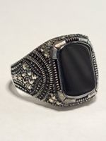 0033 - Bague en argent, Onyx, taille 59