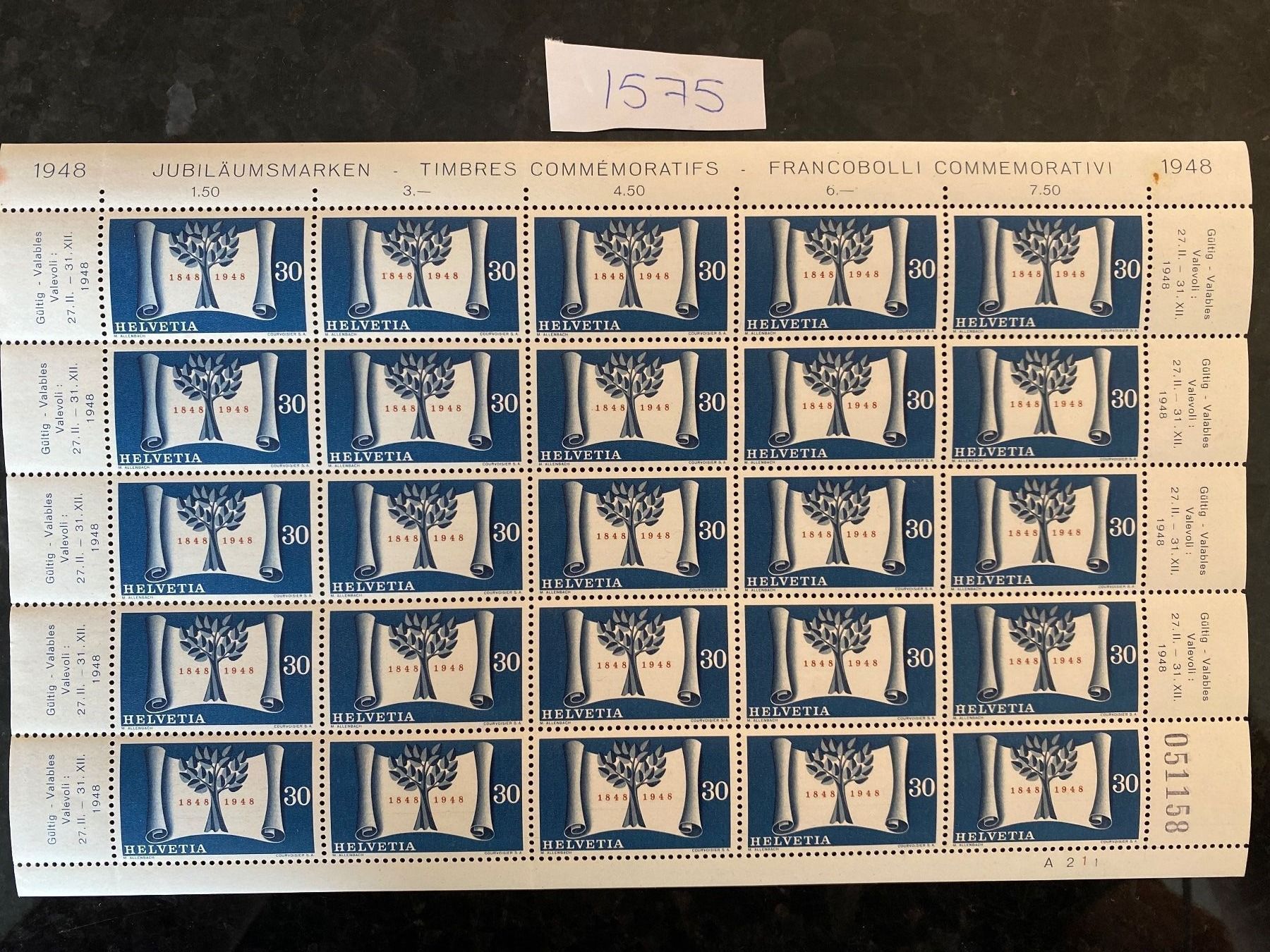 Tutti i francobolli: 1948 Bogen 284 499 Frankatur Bundesstaates postfrisch ** – Nuovo (secondo la descrizione) da Wil SG venduto da Chefsugus