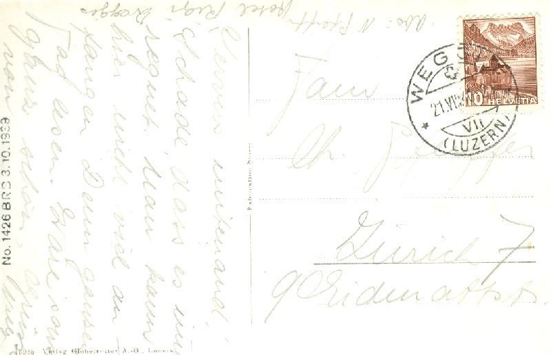 Cartoline postali: Weggis - Dorfansicht + 1940 – Usato da Emmenbrücke venduto da teestube 1