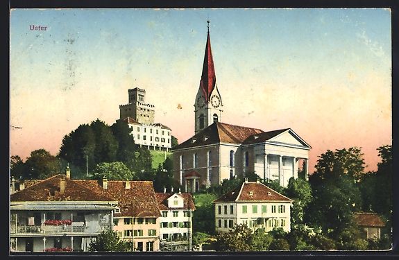 Ansichtskarten: AK Uster, Ortspartie mit Kirche – Gebraucht aus Berlin von bartko-reher