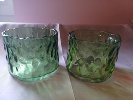 neu: 2x Glas Teelichthalter in grün, Deko