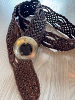 Boho Ledergürtel geflochten mit Schmuck-Schnalle, Vintage