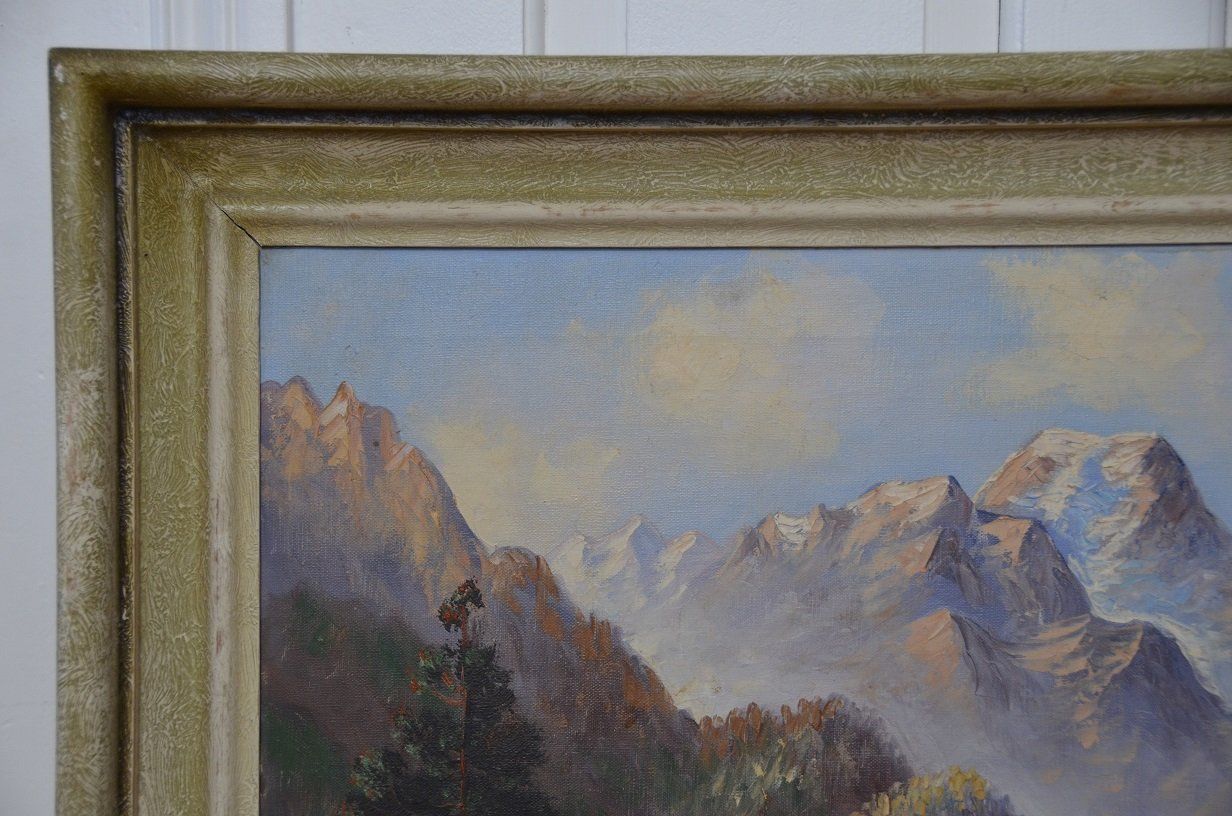 Gemälde: Bild / Gemälde, M. Erni, Berge, See, Wald – Gebraucht aus Zürich von kisten-karl 1