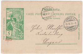5 Rp. UPU Postkarte von ZÜRICH 15 (UNTERSTRASS) nach LUGANO