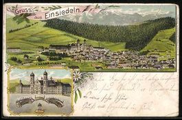 Litho Einsiedeln, Gesamtansicht, Kloster