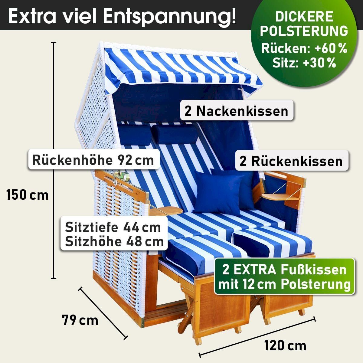 Sedie a sdraio: Strandkorb NORDERNEY DELUXE 120cm – Nuovo e nell'imballaggio originale da Bottighofen venduto da zaap 1