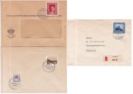 7 Briefe, 2 Briefmarken "Liechtenstein" ab 1945