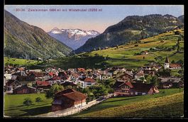 AK Zweisimmen, Panorama mit Ort und Wildstrubel
