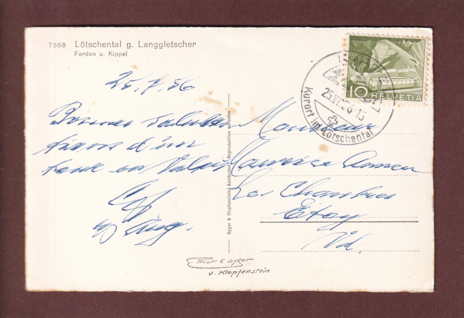 Cartoline postali: LÖTSCHENTAL - Langgletscher - 1956 – Usato da Pully venduto da nicecards 1