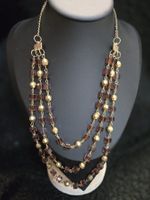 Elegante Dreireihige Perlenkette Goldfarben Braun Top