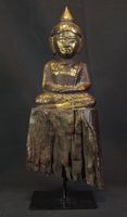 antiker, vergoldeter Shan Buddha aus Holz