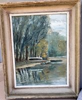 Vintage Ölgemälde – stimmungsvolle Landschaft am Wasser, ger