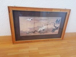 Peinture asiatique grues et fleurs de cerisier 6 panneaux