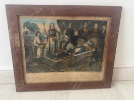 Lithographie XIXe Exhumation de Napoléon à Sainte-Hélène
