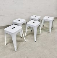 5er-Set Metallhocker im Tolix-Stil – Weiss, stapelbar