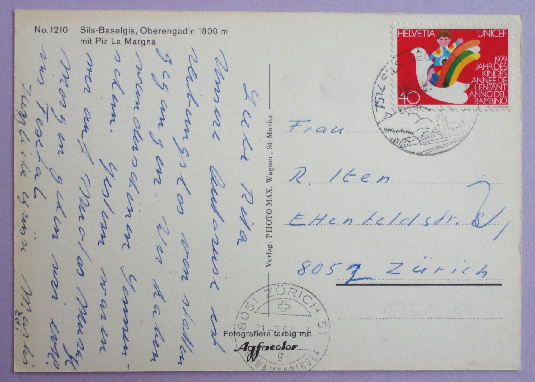 Cartoline postali: Sils-Baselgia, Oberengadin 1800 m – Usato da Fétigny venduto da Billy2miny 1
