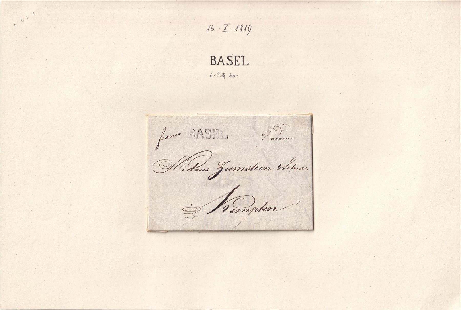 Tutti i francobolli: 1819 Faltbrief BASEL - KEMPTEN – Usato da Endingen venduto da haifu