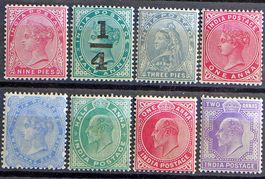 BRITISH INDIA: 8 timbres * Victoria, Edward VII