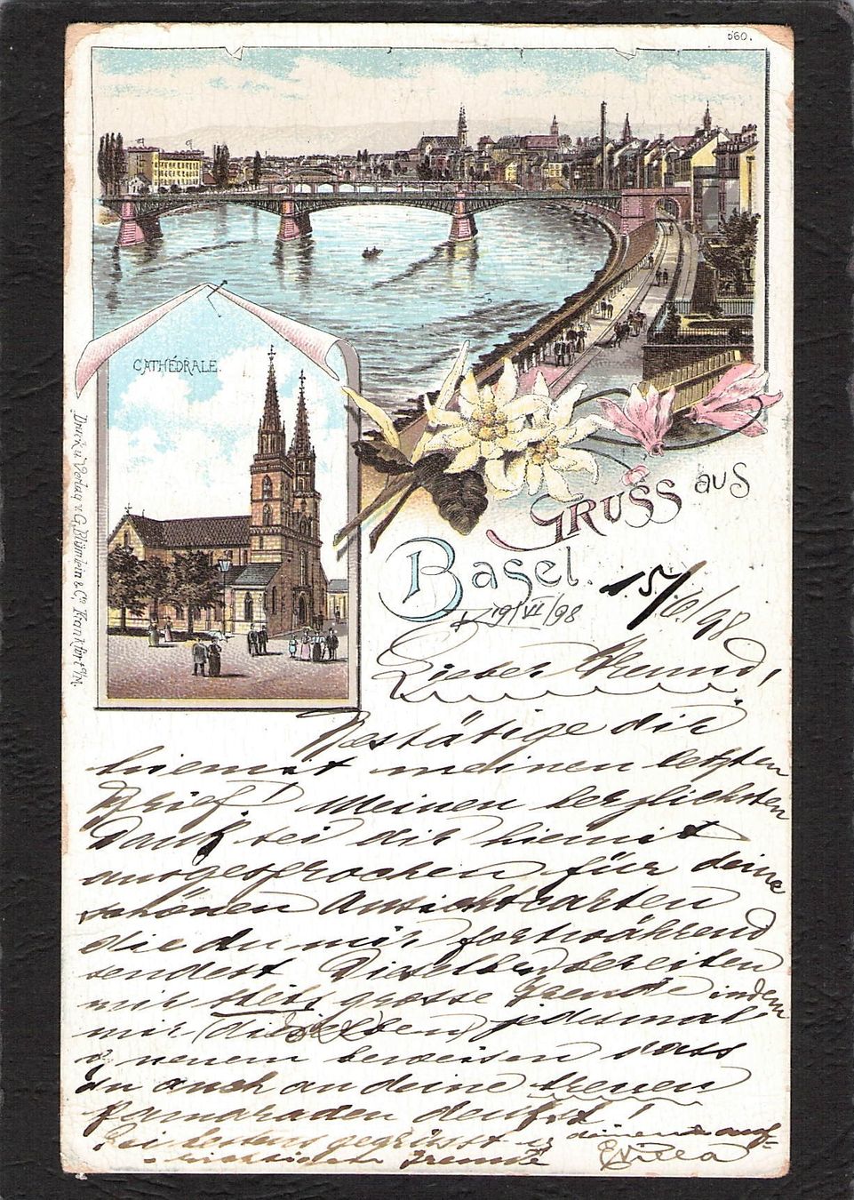 Cartoline postali: Lithografie: Gruss aus Basel , gel. 1898 – Usato da Reichenburg venduto da Pipo-67