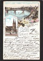 Lithografie: Gruss aus Basel , gel. 1898
