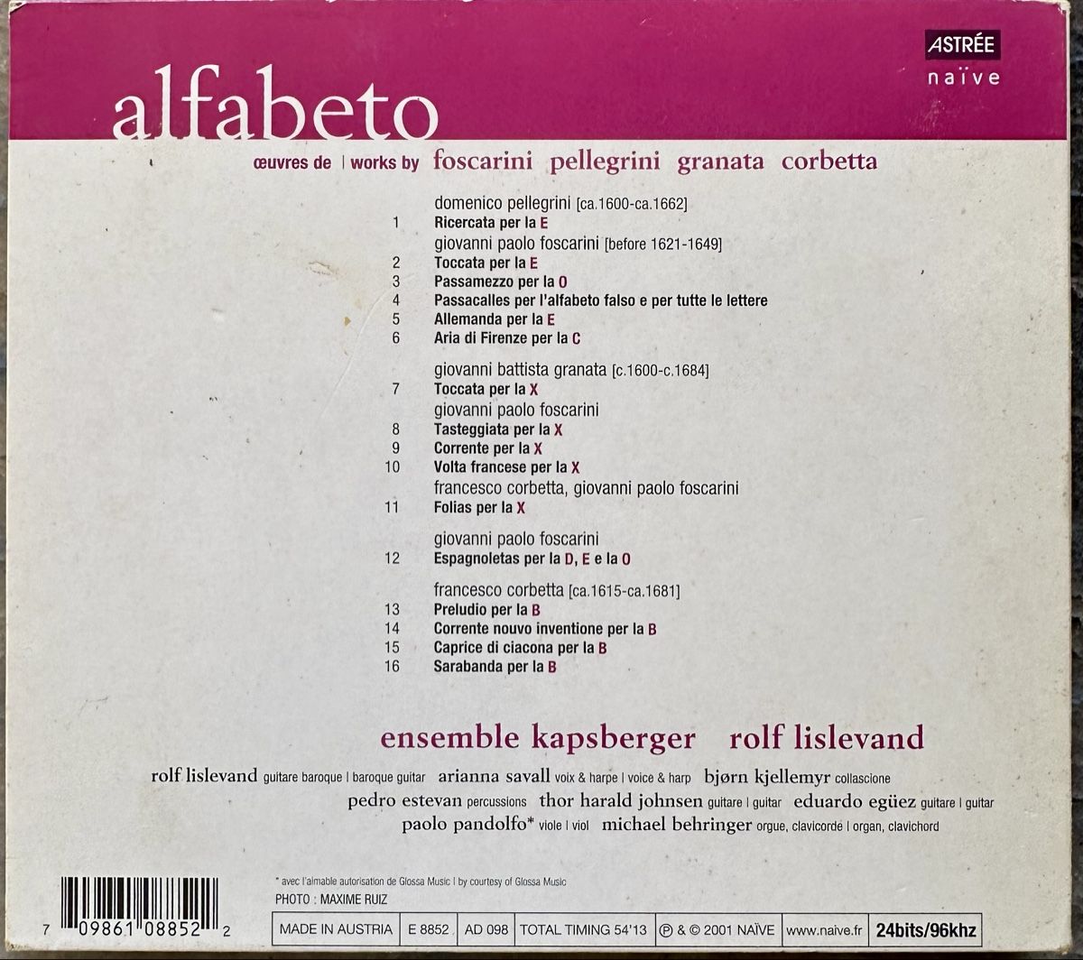CDs: CD Ensemble Kapsberger: alfabeto – Gebraucht aus Utzigen von taino01 1