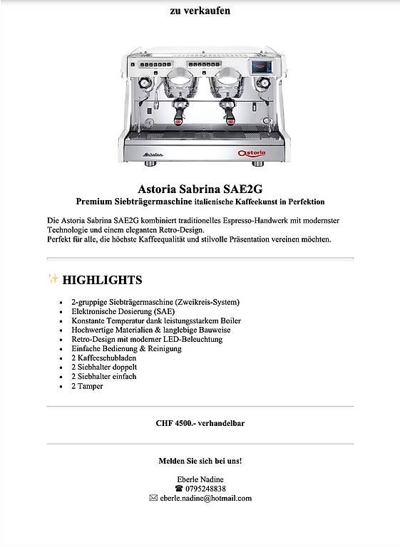 Macchine per caffè & Macchine per espresso: Kaffeemaschine Astoria Sabrina – Usato da Niedergesteln venduto da pat_8kpz
