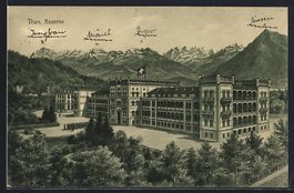 Lithographie Thun, Blick auf die Kaserne