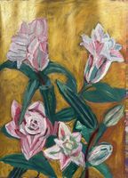 Gemälde Blumen Arrangement auf Goldgrund 45x32cm Acryl