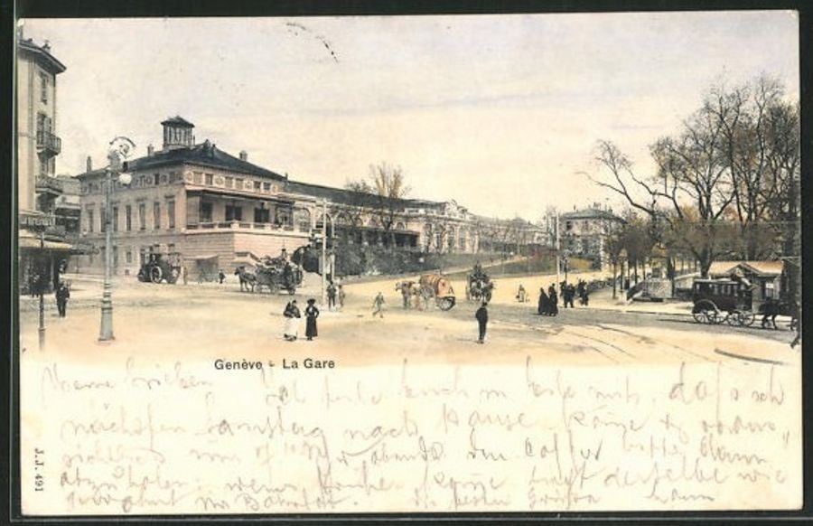 Cartoline postali: Genève, la Gare, environ 1890 – Usato da Frauenfeld venduto da POML