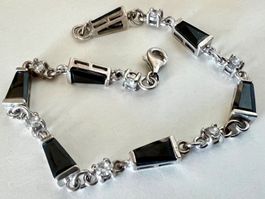 Silberarmband 925 + MPze Onyx & Zirkonia – elegant, Vintage