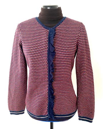 Feinstrick Cardigan Edc XS Blau-Rot Goldglanz