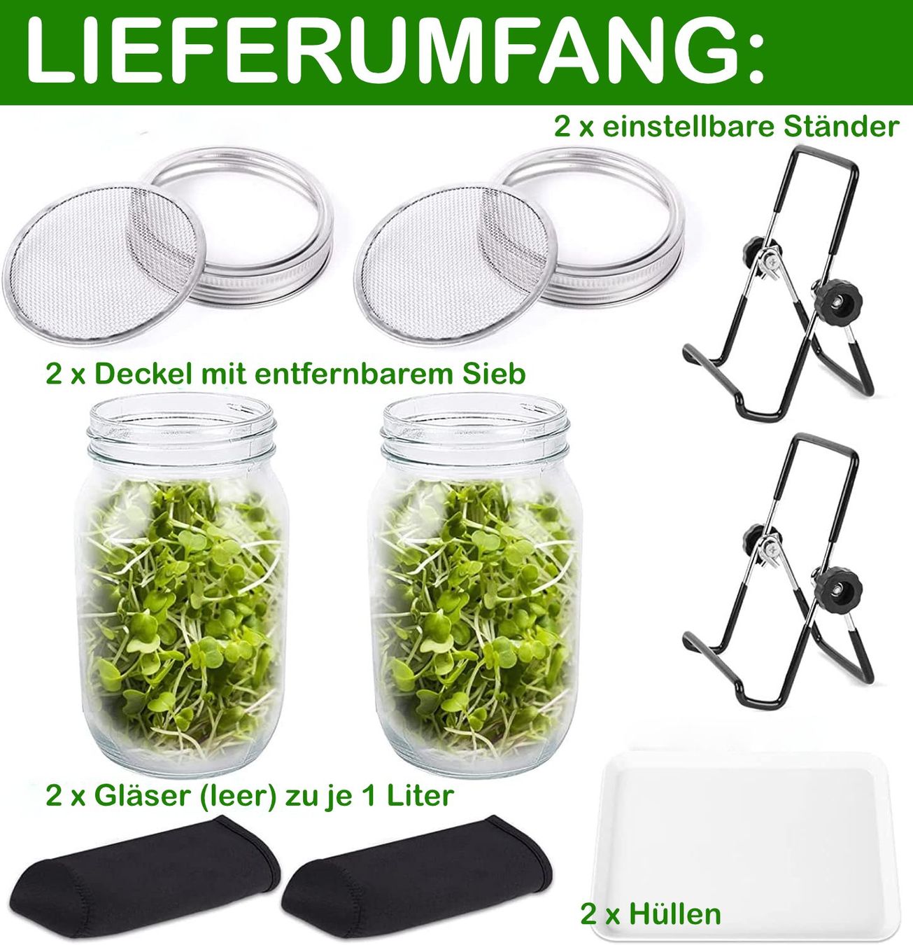 Behälter & Ähnliches: Sprossenglas/Keimglas 2er-Set, 1000ml, mit Ständer & Wanne – Neu und originalverpackt aus Winterthur von  1