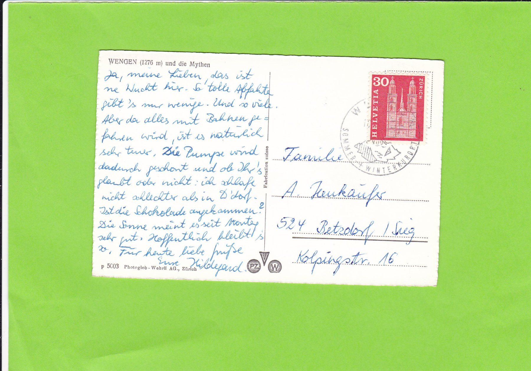 Cartoline postali: Wengen und Mythen – Usato da St. Peterzell venduto da neckertal 1