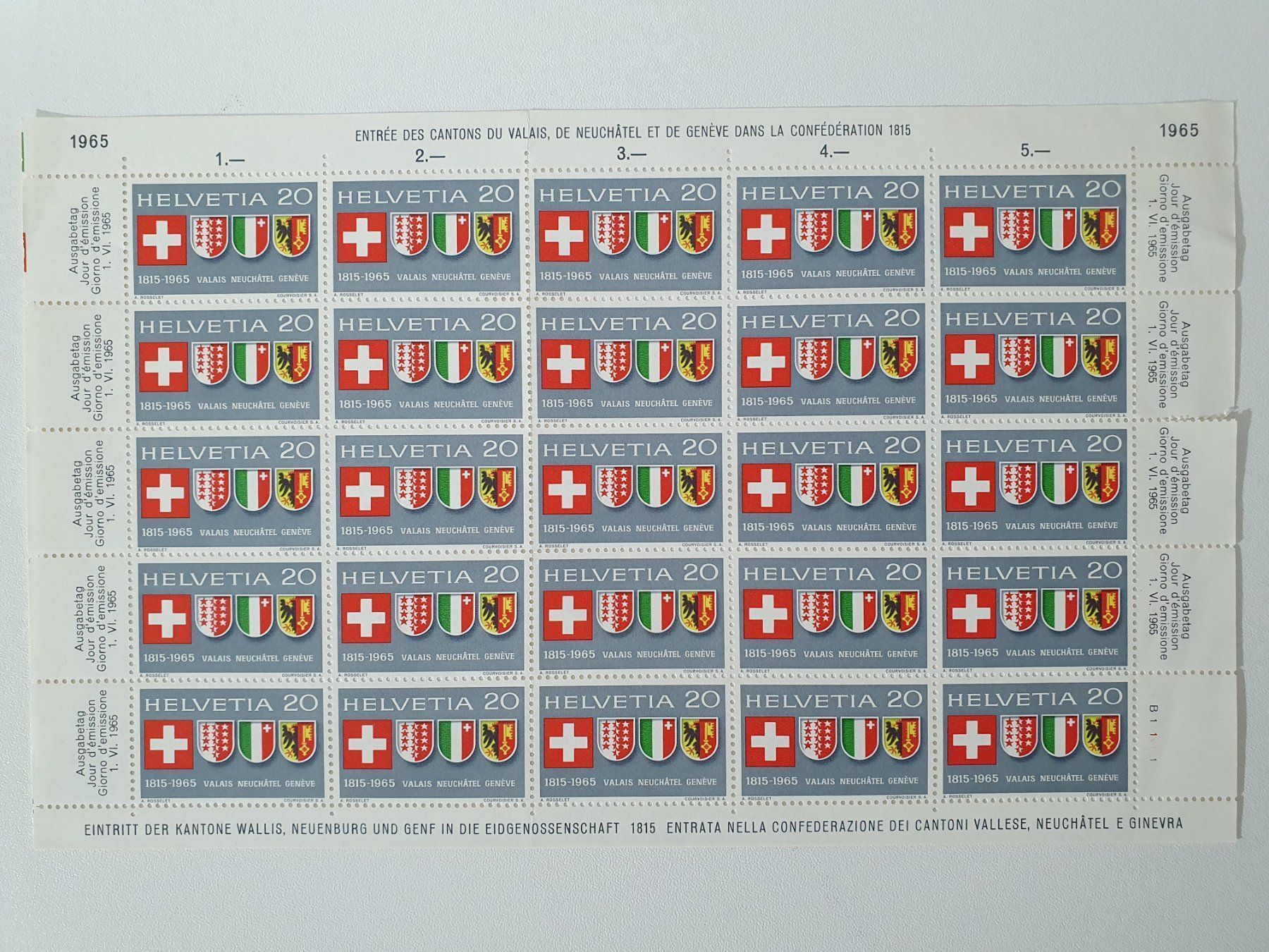 Tutti i francobolli: 150 Jahre Eintritt 3 Stände 1965, Originalbogen – Nuovo (secondo la descrizione) da Uster venduto da Posaunus
