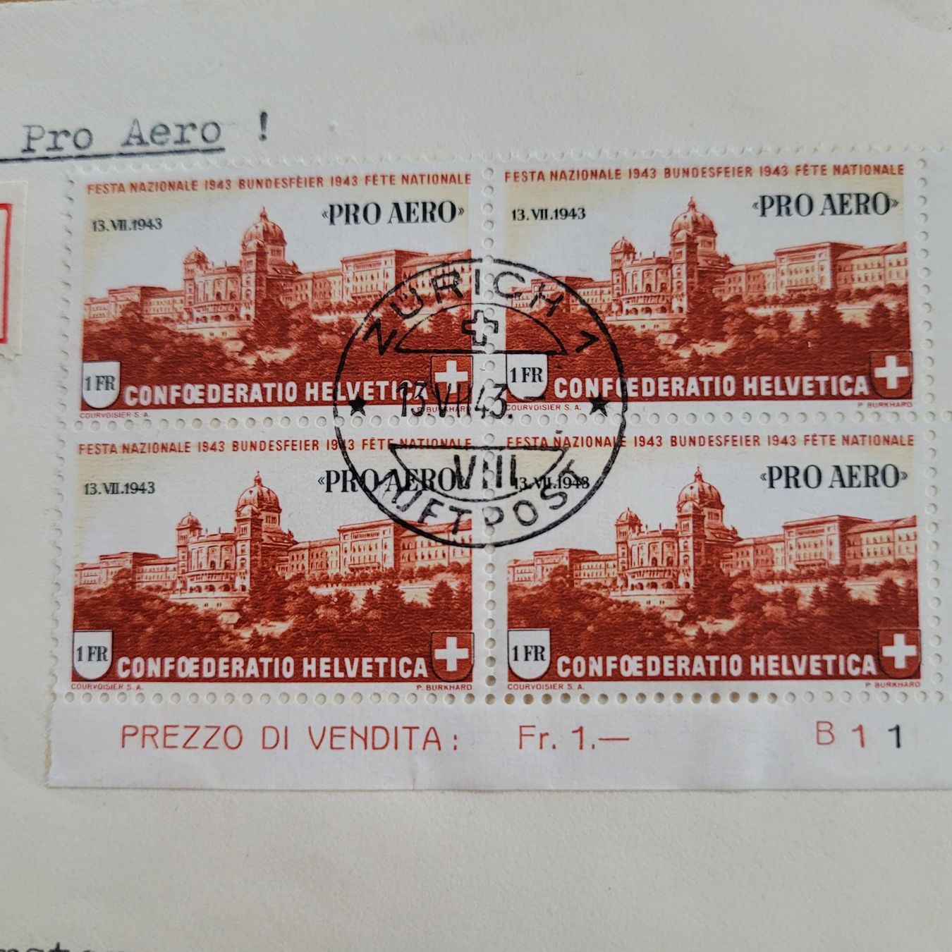Tutti i francobolli: Luftpost Zürich 1943 Bern Genf – Usato da Biel/Bienne venduto da Destockweb 1